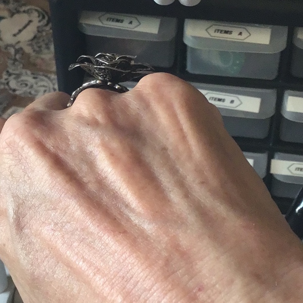 Stunning Large Silver Rose Open Work Ring - image 8